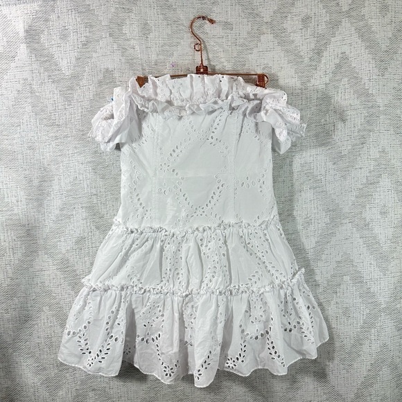 Zara Blogger Favorite white mini eyelet dress size L - Picture 2 of 7